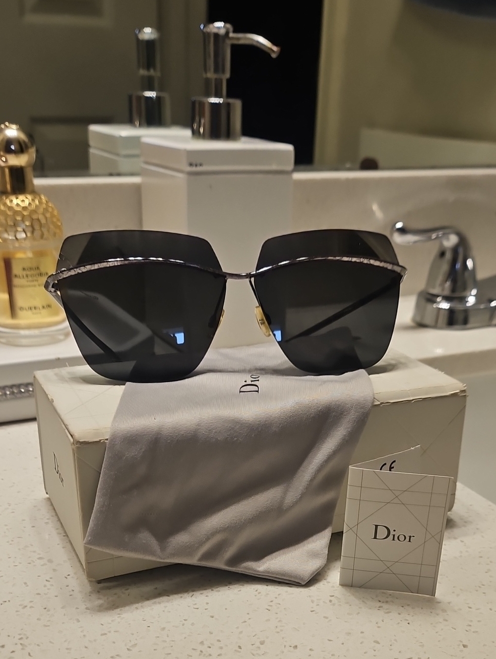 Dior Womenās Black Oversized Square Sunglasses with Silver Accents